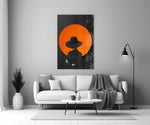 Matisse-style silhouette cinematic glass wall art beside master-bedroom dressing table