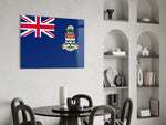 Caymanian flag cinematic glass wall art over modern dining sideboard