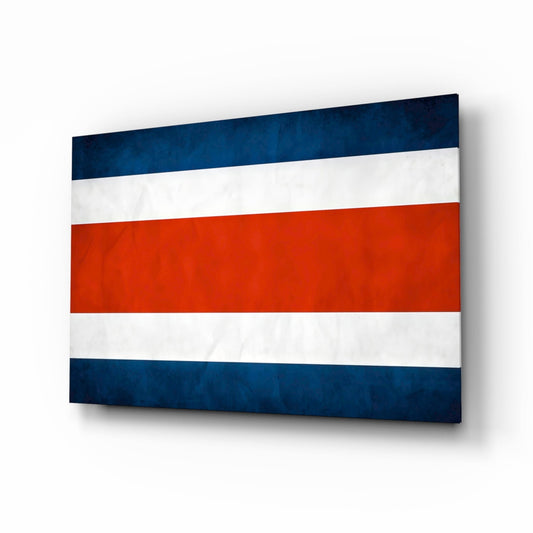 Costa Rica grunge flag cinematic glass wall art over walnut console in heritage home