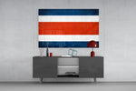 Five-stripe flag cinematic glass wall art in private library