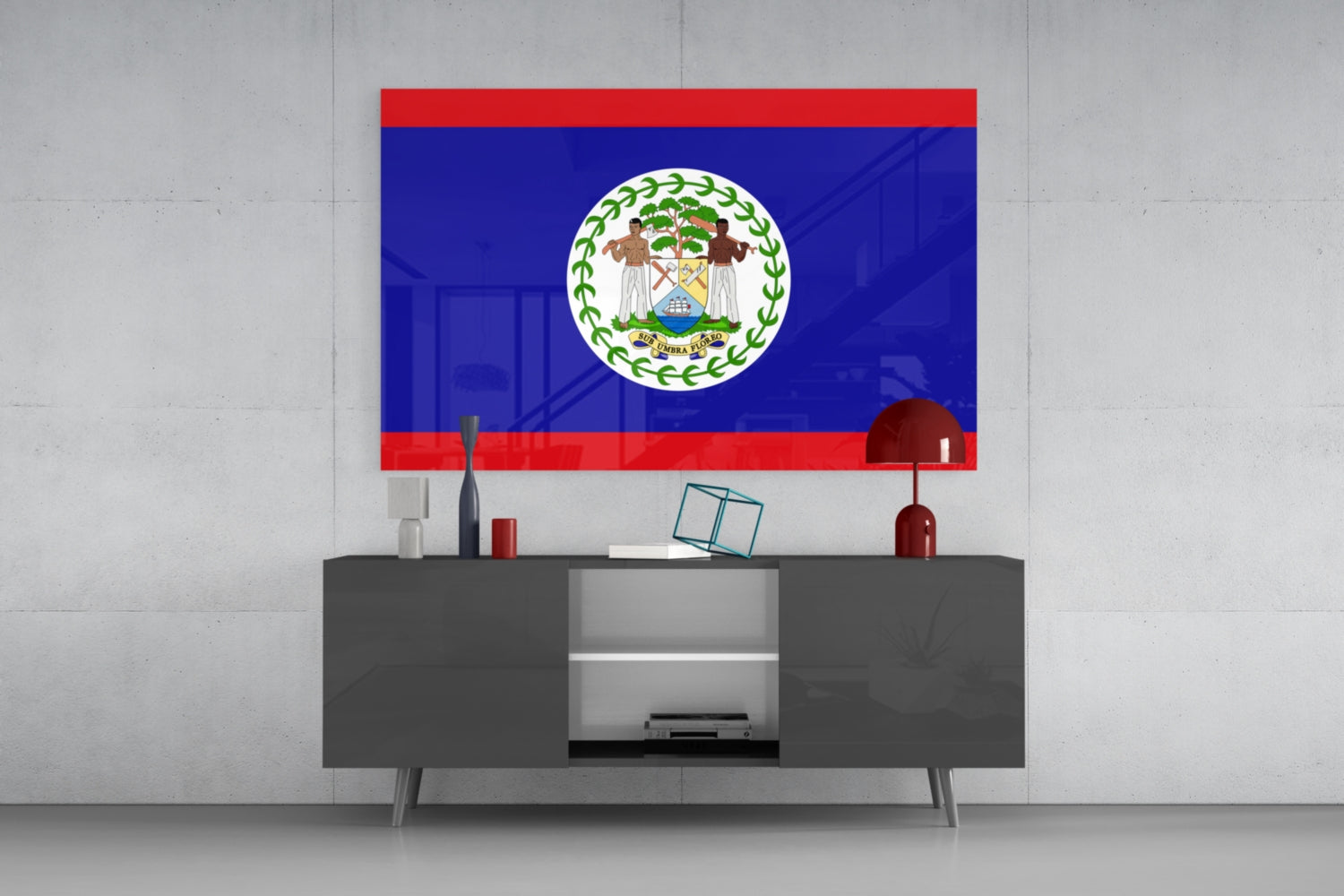 Flag of Belize Glass Wall Art.
