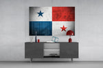 Four-quadrant flag cinematic glass wall art in private library