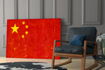 Plaster-grunge flag cinematic glass wall art in boutique tea house