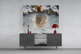 Concept-art cinematic glass wall art in heritage stairwell