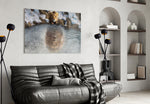 Mufasa-Simba style cinematic glass wall art in creative studio