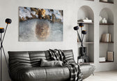 Mufasa-Simba style cinematic glass wall art in creative studio