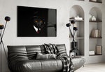Cigar-smoking cat cinematic glass wall art in creative-agency reception