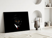 Anthropomorphic noir cinematic glass wall art in private library