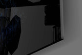 Stardust-blowing elephant cinematic glass wall art in boutique-hotel lounge