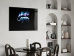 Dream-wildlife cinematic glass wall art over modern dining sideboard