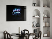 Dream-wildlife cinematic glass wall art over modern dining sideboard