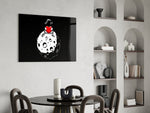 Heart-on-moon cinematic glass wall art over modern dining sideboard