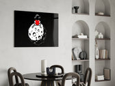 Heart-on-moon cinematic glass wall art over modern dining sideboard