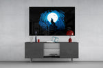 Disney-style concept cinematic glass wall art in boutique-hotel lounge