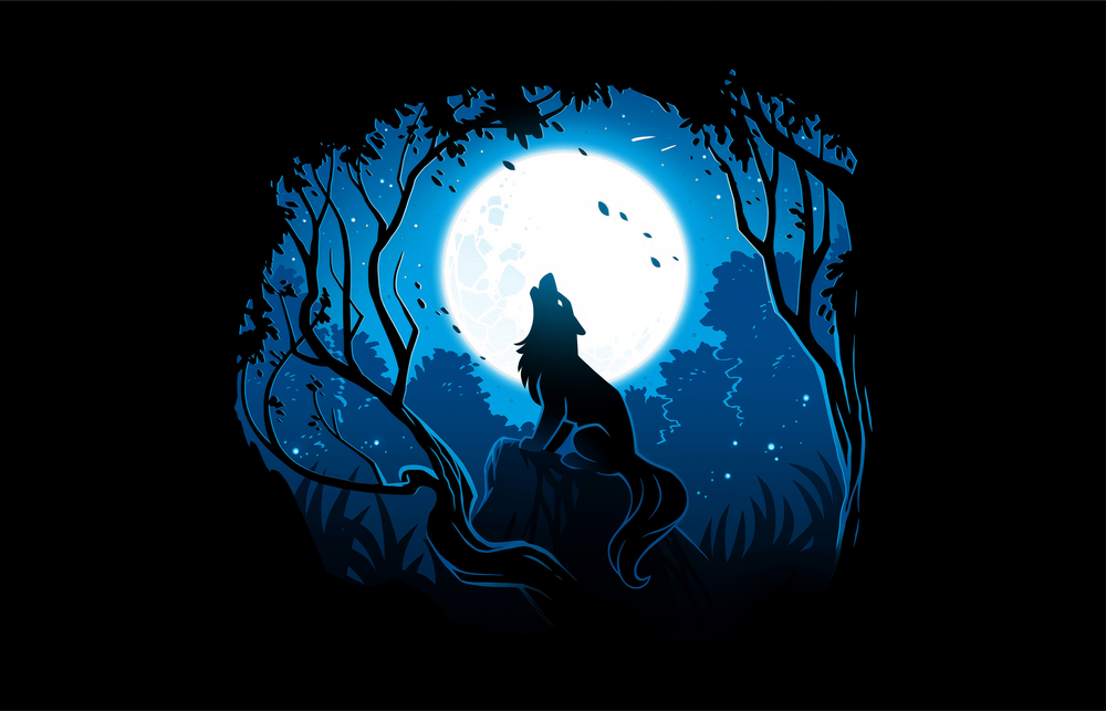 Wolf Howling at Moon Glass Wall Art