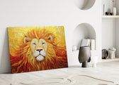 Impressionist lion cinematic glass wall art in heritage stairwell