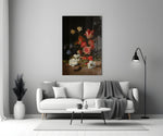 17th-century floral cinematic glass wall art in heritage stairwell