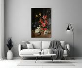 17th-century floral cinematic glass wall art in heritage stairwell