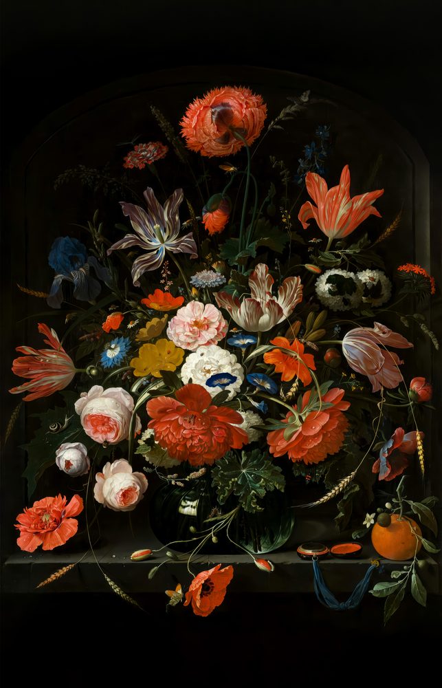 Elegant Dark Floral Bouquet Glass Wall Art