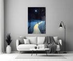 Henri-Rousseau-style cinematic glass wall art in heritage stairwell