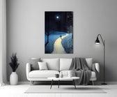 Henri-Rousseau-style cinematic glass wall art in heritage stairwell