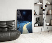 Dream-journey cinematic glass wall art over modern dining sideboard