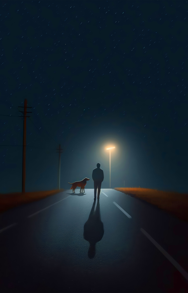 Night Walk with Light Glass Wall Art