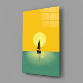 Scandinavian modern cinematic glass wall art in coastal-themed bedroom