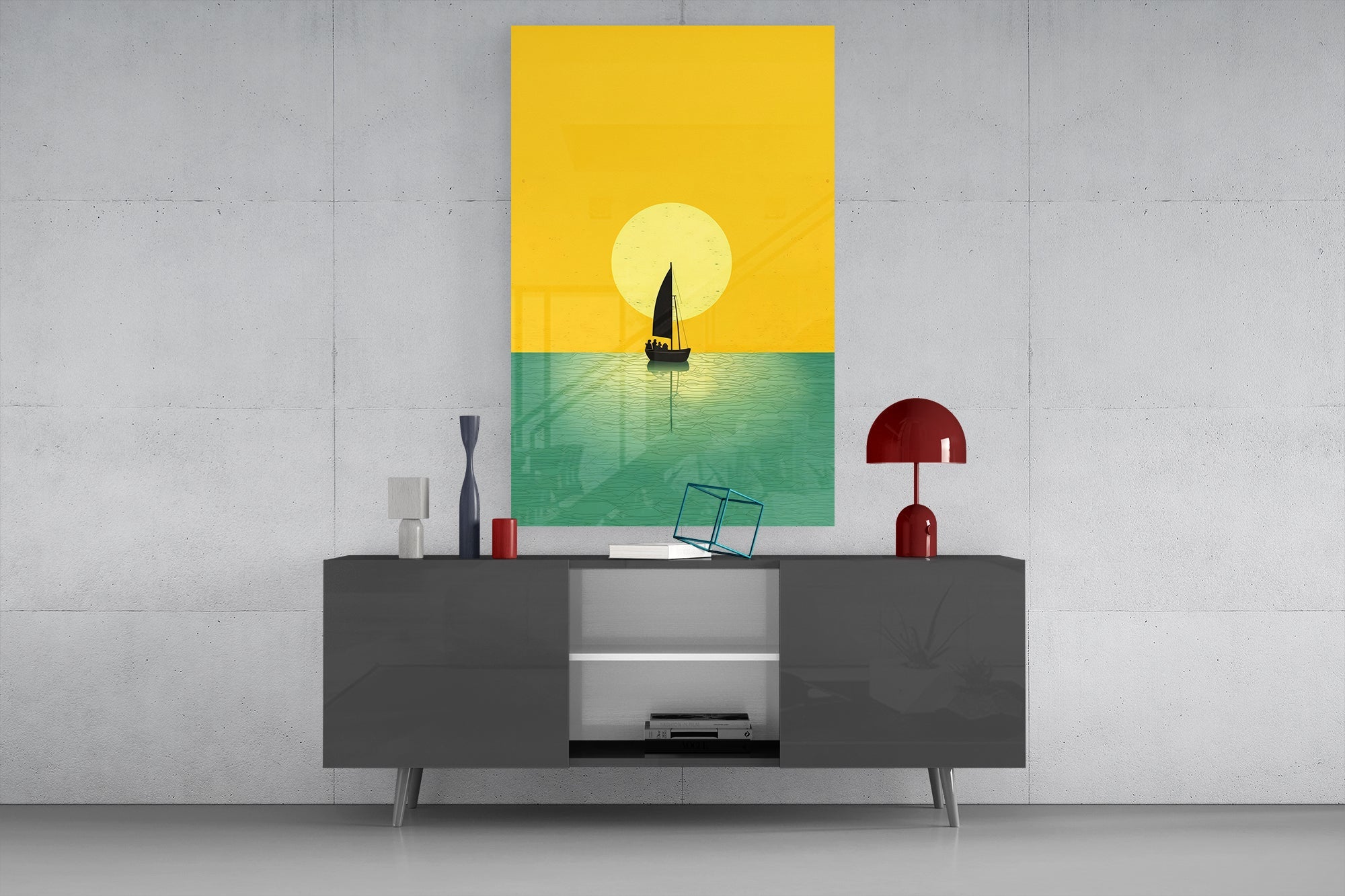 Serene Sailboat Glass Wall Art