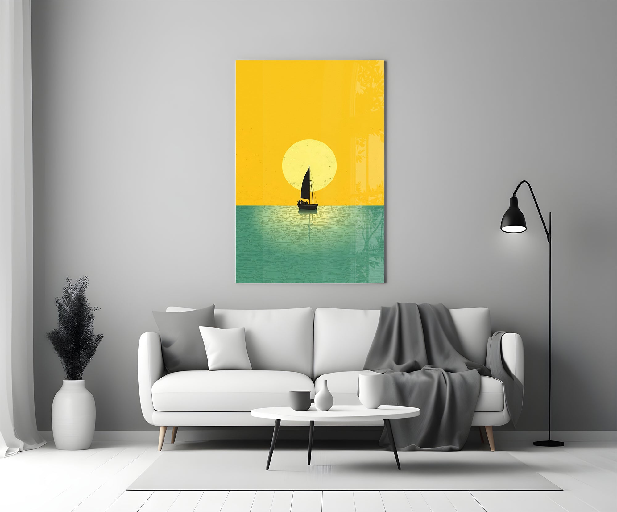 Serene Sailboat Glass Wall Art