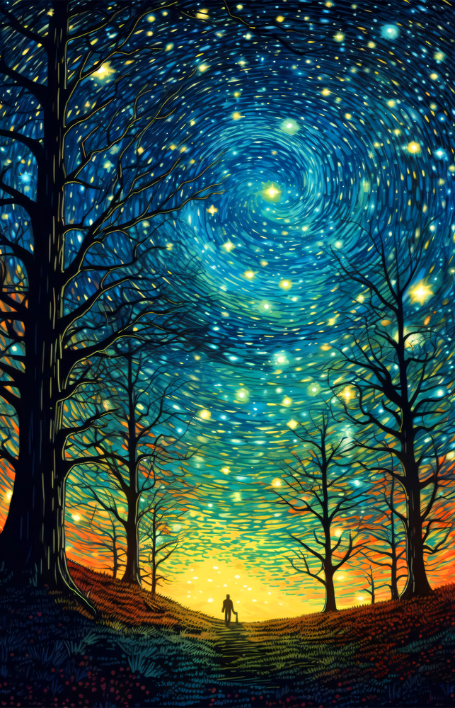 Starry Forest Path Glass Wall Art