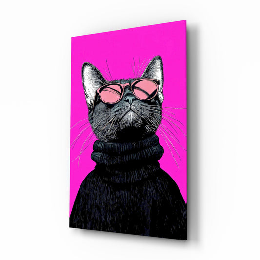 Cool cat pink shades cinematic glass wall art over walnut console in designer fashion atelier