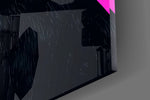 Magenta-backdrop cat cinematic glass wall art in feminine-luxe walk-in closet