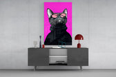Editorial humor cinematic glass wall art in light-filled atelier