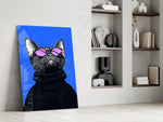 Pop-portrait cinematic glass wall art in private library reading nook