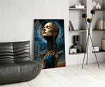 Halo-moon muse cinematic glass wall art over modern dining sideboard