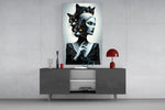 Surreal-portrait cinematic glass wall art in light-filled atelier