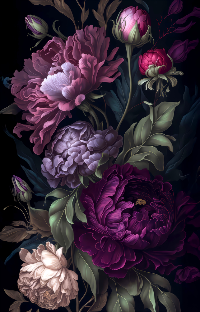Elegant Dark Floral Bouquet Glass Wall Art