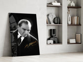 Turkish founder cinematic glass wall art in masculine-luxe study