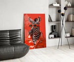 Moncler-poster style cinematic glass wall art over modern dining sideboard