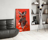 Moncler-poster style cinematic glass wall art over modern dining sideboard