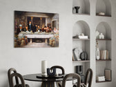 Scarface-Godfather Last Supper cinematic glass wall art over modern bar console