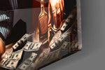 Scarface and Joker cinematic glass wall art in film-screening room
