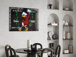 Money-Maker Scrooge cinematic glass wall art over modern bar console