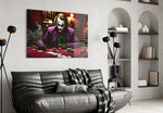 Burgundy-velvet poker cinematic glass wall art in masculine-luxe study