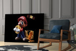 Nintendo tribute cinematic glass wall art in private library reading nook