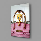 Cartoon luxury Hermès cinematic glass wall art in feminine-luxe walk-in closet