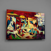 Cubist Modernist cinematic glass wall art in museum-style heritage hallway