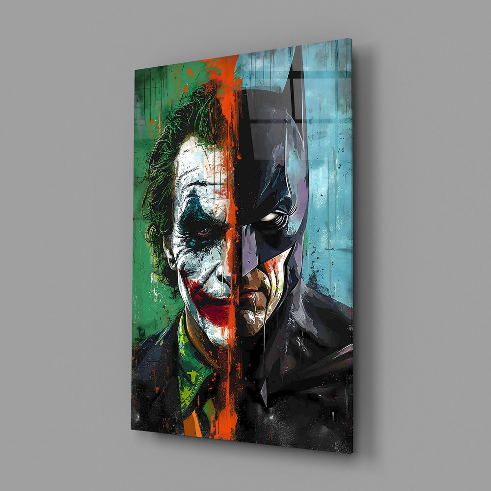Dark Knight pop graffiti cinematic glass wall art in teen Batman-fan bedroom