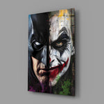 Dark Knight pop graffiti cinematic glass wall art in teen Batman-fan bedroom